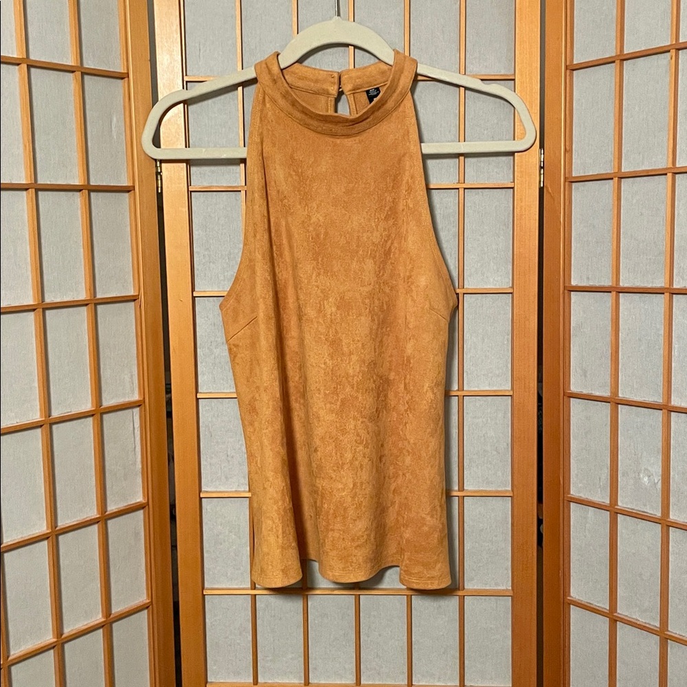Design Lab Suede Like Tan Sleeveless Halter Top Size M
